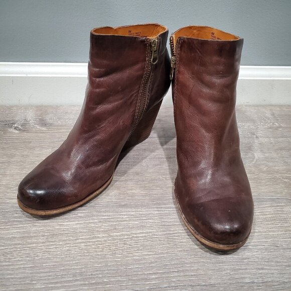 Kork Ease Women's Natalya Wedge Ankle Boots Leather Side Zip Round Toe Brown 8M - Picture 1 of 14